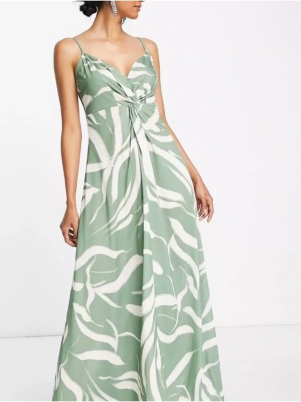 ASOS Sage Green and White Twist-Front Maxi Dress